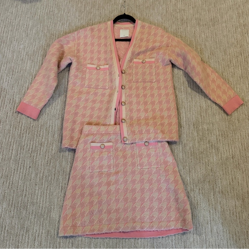 Sandro Pink and Cream Tweed Jacket & Skirt Set